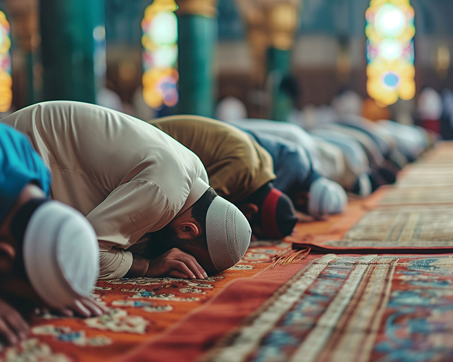 Worshippers praying in congregation